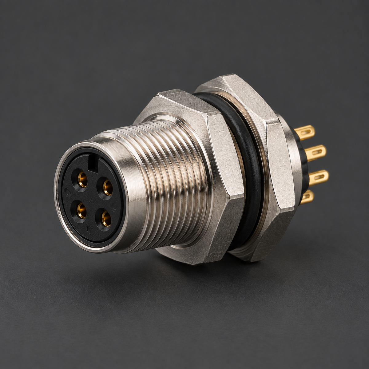 AB M12 Female 4 Pin Connector Circular Bulkhead Terminal